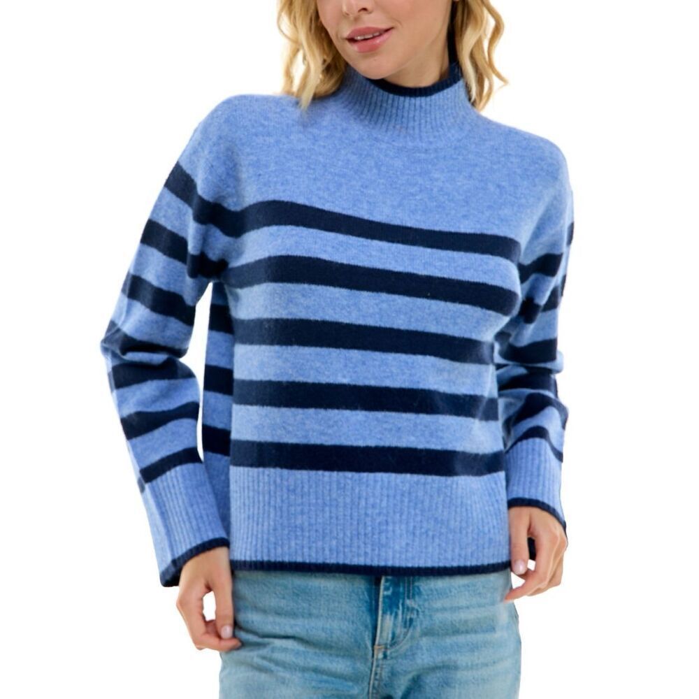 NWT Ultra Flirt Blue Striped Mock Neck Sweater Small
